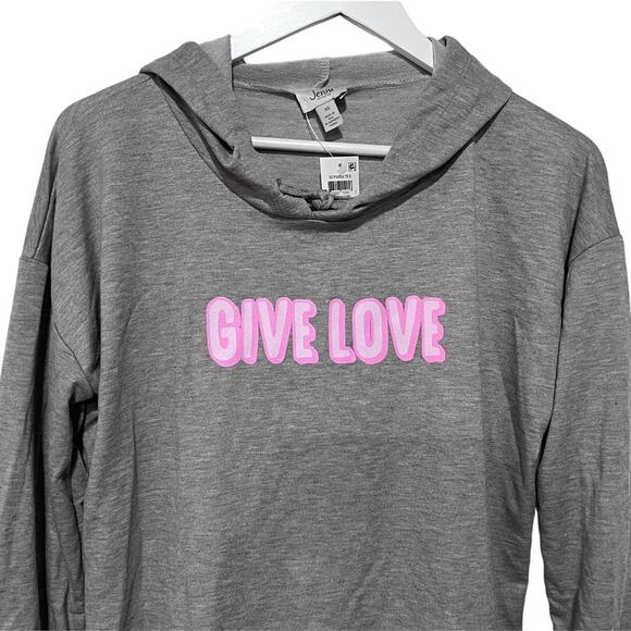 JENNI WOMENS XSMALL CASUAL LOUNGE 'GIVE LOVE' HOODIE HEATHER GREY NEW! - Picture 5 of 12